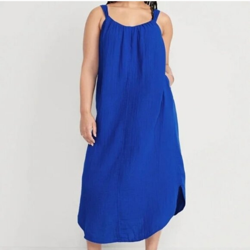 Old Navy 100% Cotton Gauze Maxi Dress Sapphire Blue